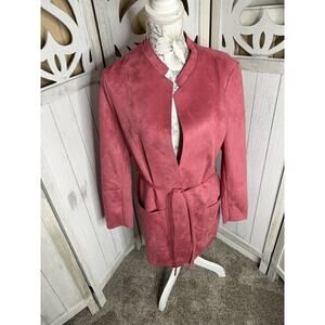 H&M Pink Coral Faux Suede COAT Jacket With Tie Belt Dressy Size 12